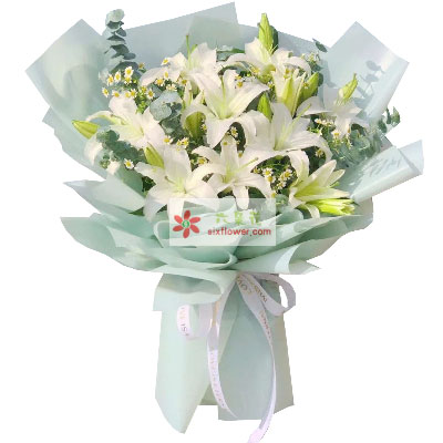 恩施6支白色多头百合，温馨的祝福