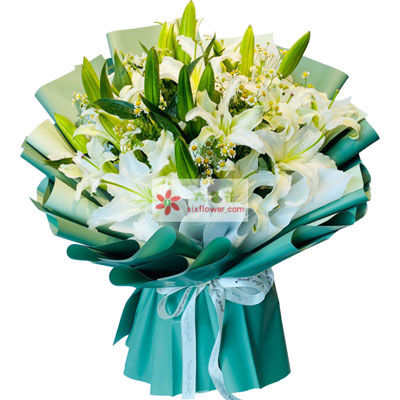恩施8支白色多头百合洋甘菊，如潮的思念