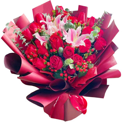 恩施22朵红玫瑰百合，爱的火焰