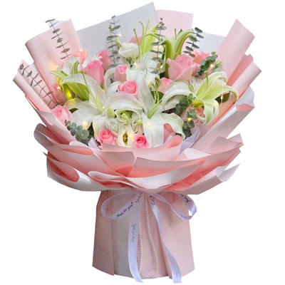 恩施16朵粉玫瑰百合，感情稳定坚固