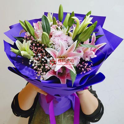 恩施6支粉色多头百合，真诚的问候